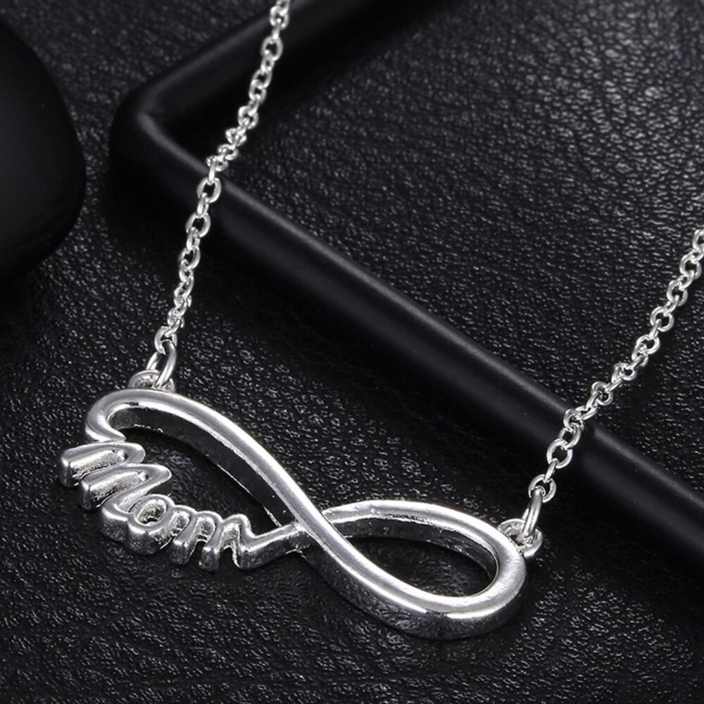 Women's 925 Sterling Silver Infinity MOM Pendant 18" Rolo Chain Necklace